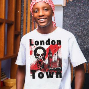 T-shirt Punk Cadeau de Londres Angleterre Zombie Rouge Hor
