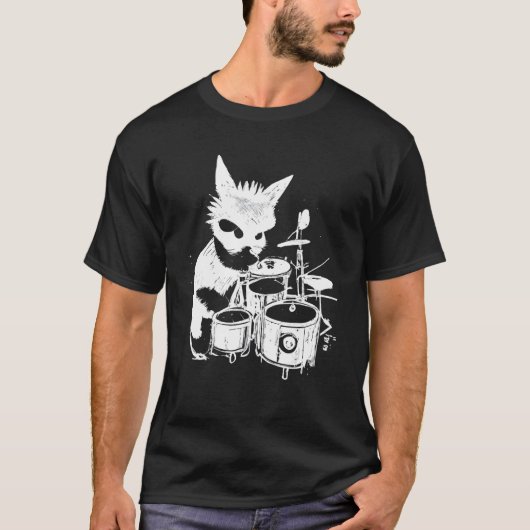 T-shirt Punk Cat Playing Drums 5 (Devant)