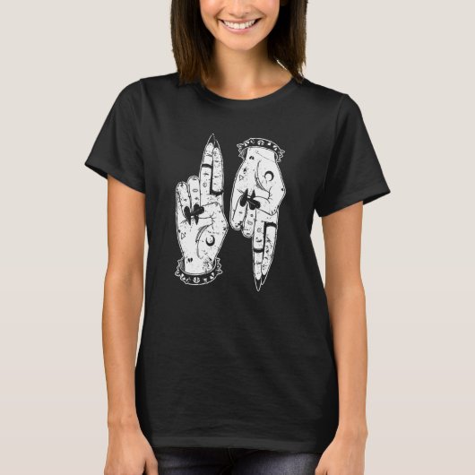 T-shirt Punk Goth Girl Devil Hands  As Above So Below Witc (Devant)
