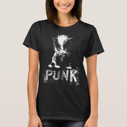 T-shirt Punk Kitten Cat With Mohawk Nge Gothic Design (Devant)