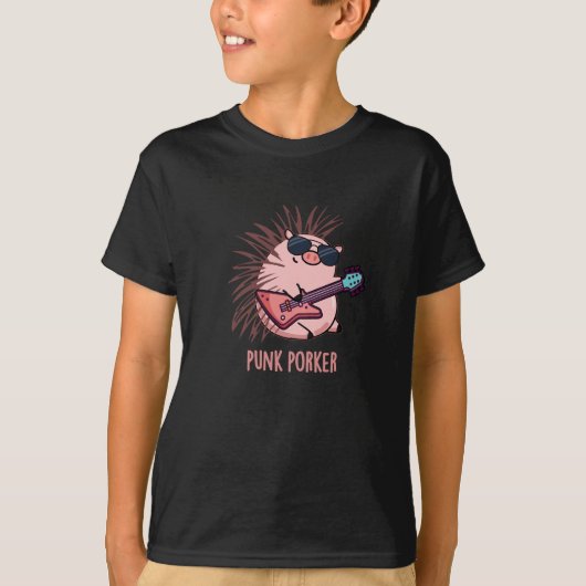 T-shirt Punk Porker Funny Punk Rocker Pig Pun Dark BG (Devant)