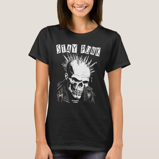 T-shirt Punk Rock Concert Skull Skeleton Mohawk Mohican  S (Devant)
