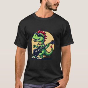 T-shirt Punk Rock Dinosaur Jouer Guitare Électrique Drôle