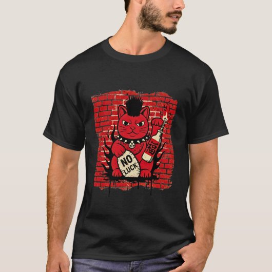 T-shirt Punk Rock Maneki Neko - Anarchy Lucky Cat Graffiti (Devant)