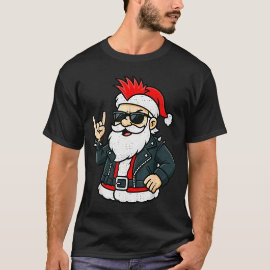 T-shirt Punk Rock Santa Claus Emo Christmas Rocker Pajamas (Devant)