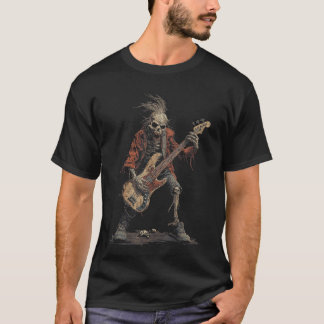 T-shirt Punk Rockeur squelette Halloween Basse Guitare Roc