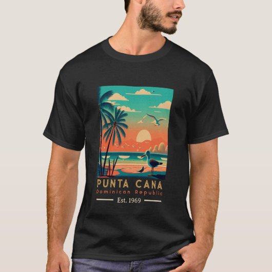 T-shirt Punta Cana DR Retro Sunset Souvenirs 1960 (Devant)