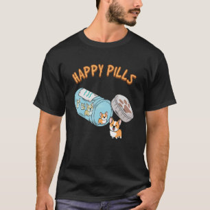 T-shirt Puppies Happy Pills mignonne Corgi Bonheur Chiens