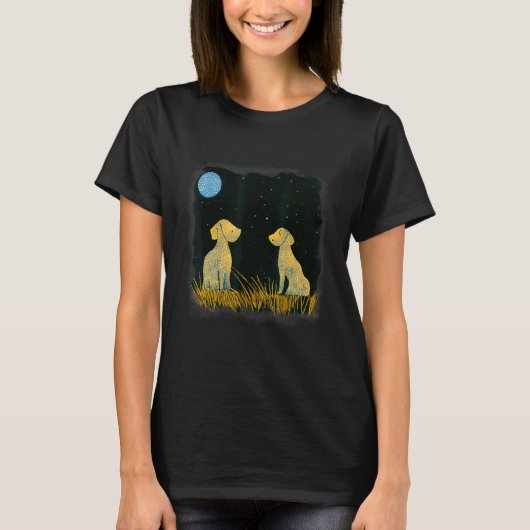 T-shirt Puppy Dogs Sitting In The Grass Howling At The Moo (Devant)