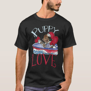 T-shirt Puppy Lote Cute Chien Moteur Bateau Ride