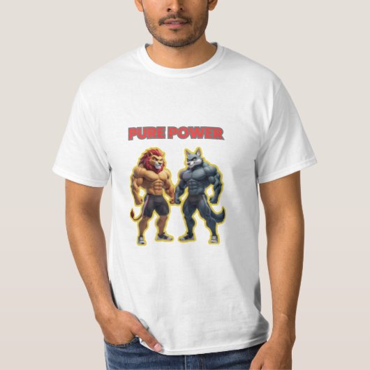 T-shirt Pure Power – Strong Animal Muscle Cartoon Design (Devant)