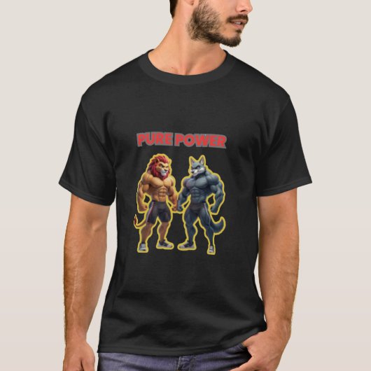 T-shirt Pure Power – Strong Animal Muscle Cartoon Design (Devant)