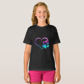 T-shirt Purple Cyan Dog paw Print Heart  (Devant entier)