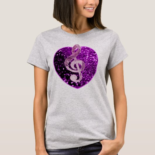 T-shirt Purple Faux Parties scintillant Coeur Musique fran (Devant)
