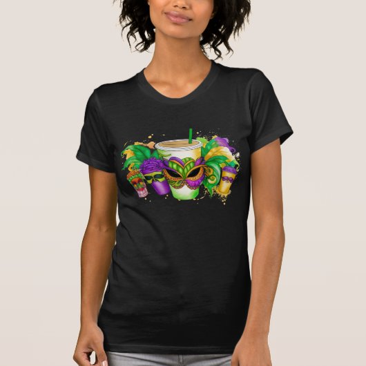 T-SHIRT PURPLE OR VERT MARDI GRAS BOISSONS (Devant)