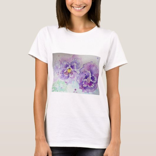 T-shirt Purple Pansy Watercolor art T Shirt (Devant)