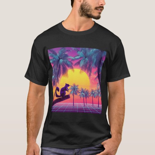 T-shirt Purple Squirrel Over Neon Tropics (Devant)