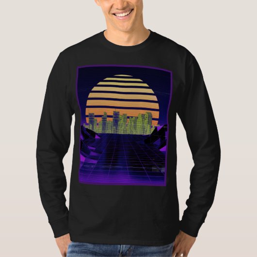 T-shirt Purple Synthwave Design Manches longues hommes (Devant)