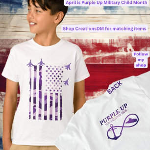 T-shirt Purple Up for Military Kids Flag, Submarine & Jets