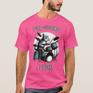 T-shirt Purr-Cussioniste À Workfun Chat Jouer Des Fûts
