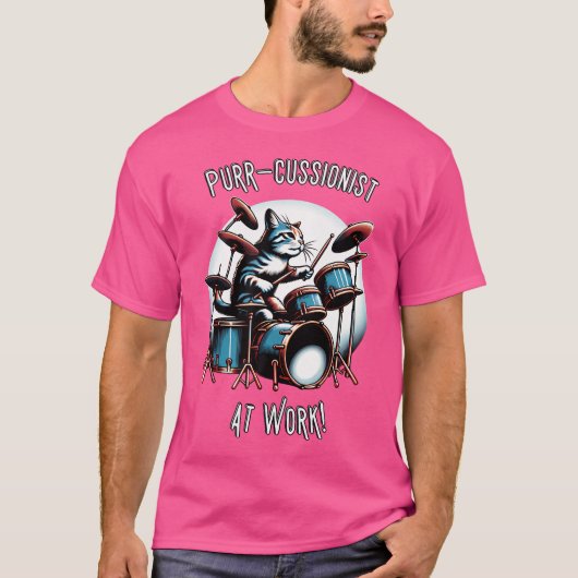 T-shirt Purr-Cussioniste À Workfun Chat Jouer Des Fûts (Devant)
