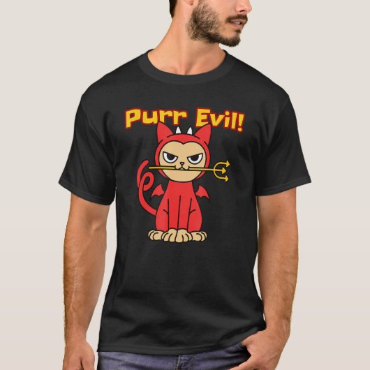 T-shirt Purr Evil I Love Cats & Cute Devil Cat (Devant)