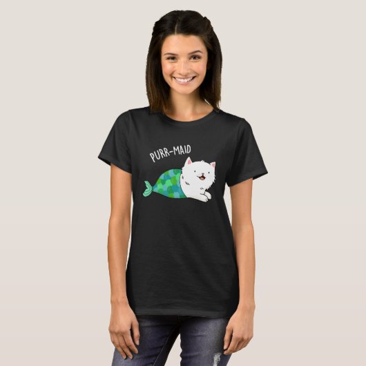 T-shirt Purr-maid Funny Kitty Chat Mermaid Pun Dark BG (Devant entier)