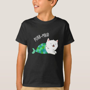 T-shirt Purr-maid Funny Kitty Chat Mermaid Pun Dark BG