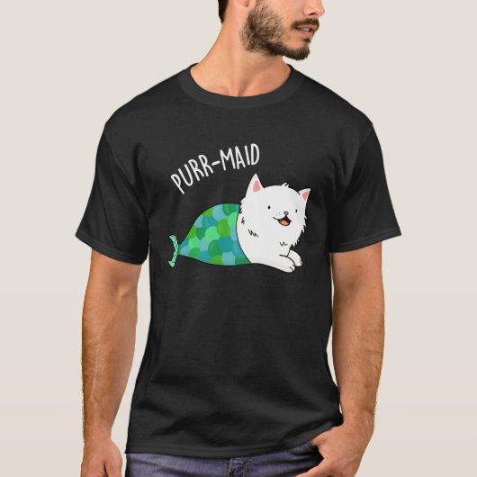 T-shirt Purr-maid Funny Kitty Chat Mermaid Pun Dark BG (Devant)