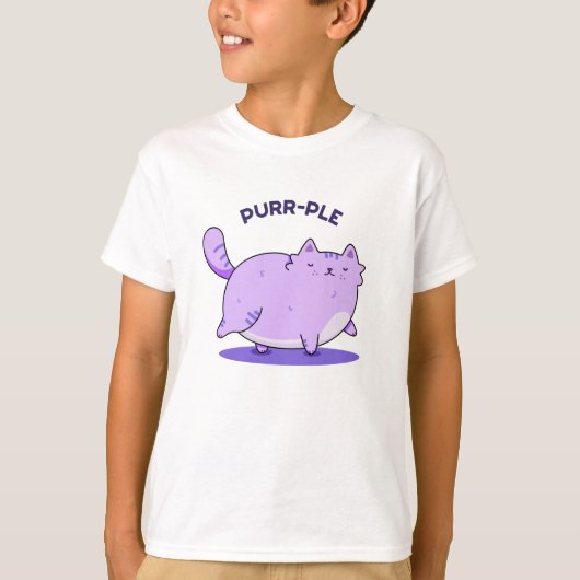 T-shirt Purr-ple Funny Fat Kitty Chat Pun (Devant)