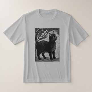 T-shirt PURR! Vintage Black Cat Woodcut Style
