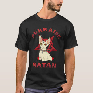 T-shirt Purraise Satan Pentagram Black Metal Chat Sphynx