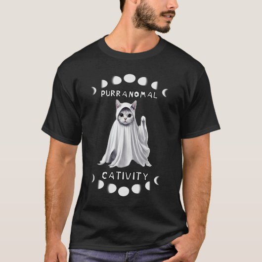 T-shirt Purranormal Cativité Funny Ghost Cat (Devant)