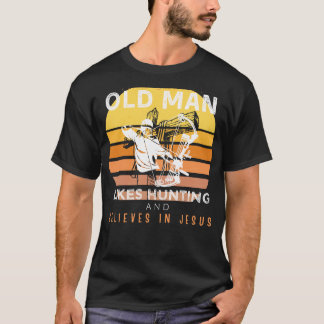 T-shirt Pursuit divine : Vieux Mans Grumpy Jésus Chasse &