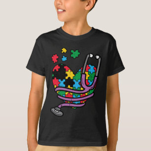 T-shirt Puzzle Coeur Stethoscope Sensibilisation sur l'aut