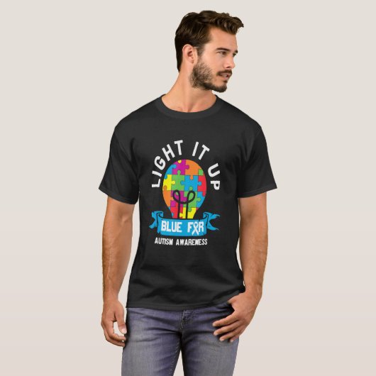 T-shirt Puzzle Light It Up Blue Sensibilisation sur l'auti (Devant entier)