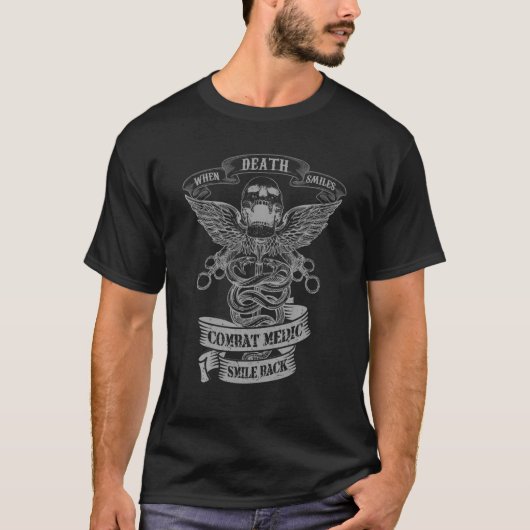 T-shirt Quand la mort sourit - Médaille de combat sourire  (Devant)
