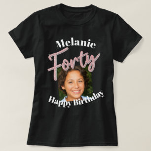 T-shirt Quarante 40e anniversaire script photo argent rose