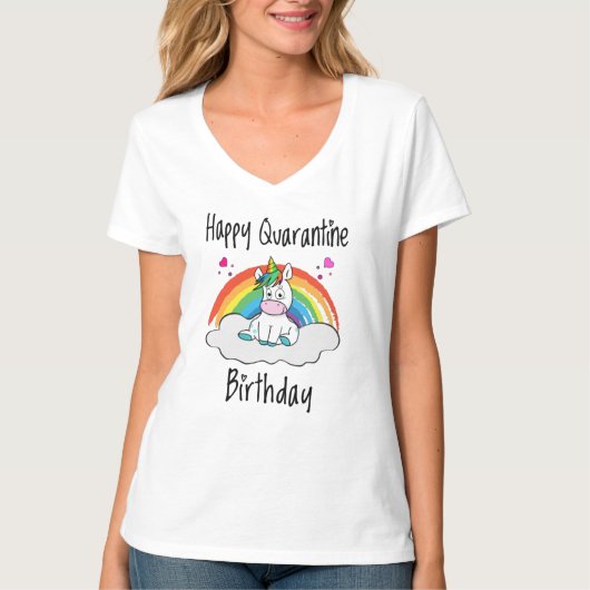 T-shirt Quarantine Anniversaire Unicorn arc-en-ciel (Devant)