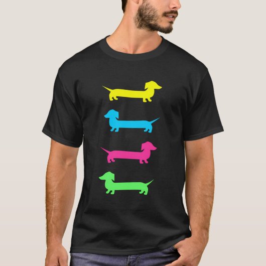 T-shirt Quatre Dachshunts colorés (Devant)
