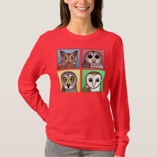 T-shirt Quatre hiboux de couleur (en pastel)