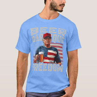T-shirt Quatre Juillet BBQ Bière Et Liberté Rouge Blanc Bl