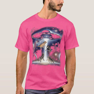 T-shirt Quatre Loup Avec Ufo Funny Wolves Ufos Alien Wolf 