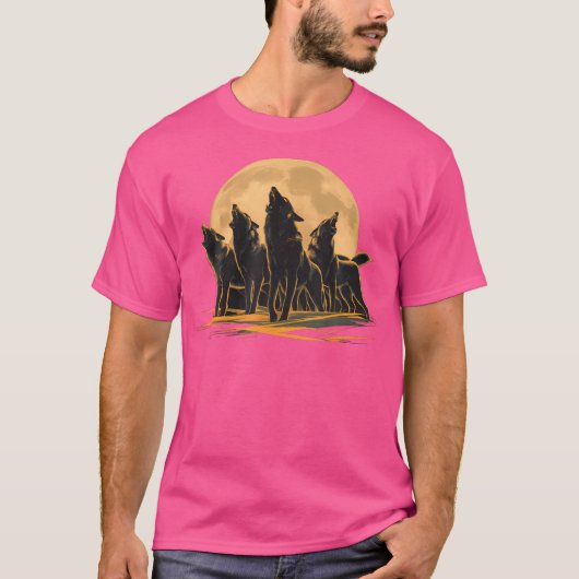 T-shirt Quatre Loups hurlant Sur La Lune (Devant)