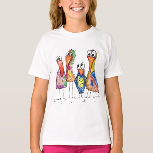 T-shirt Quatre oiseaux colorés mignons et capricieux (Devant)