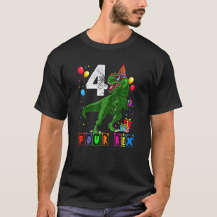 T-shirt Quatre Rex 4e Anniversaire Quatrième Dinosaure 4 A