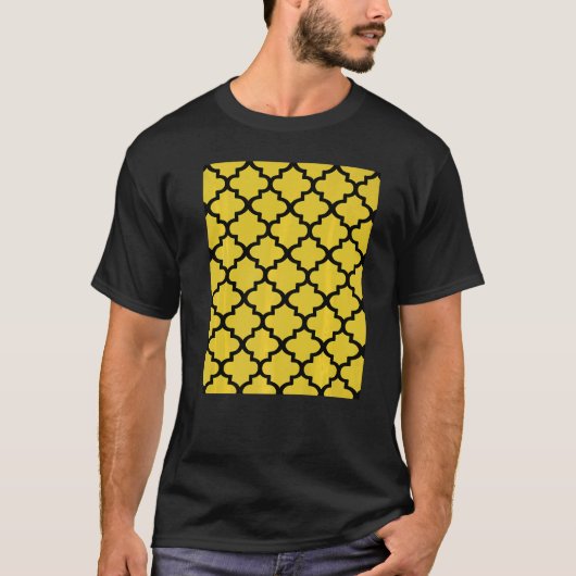 T-shirt Quatrefoil Pattern In Black Outline On Mustard Yel (Devant)