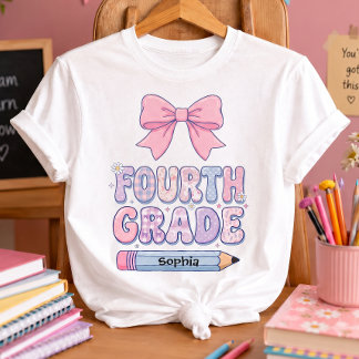 T-shirt Quatrième année Nœud Coquette Fille Nom personnali