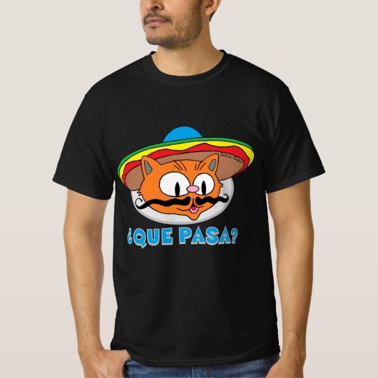 T-shirt QUE PASA ? Dessin Mustache Chat Señor Gato (Devant)