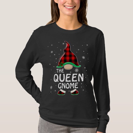 T-shirt Queen Gnome Buffalo Plaid Matching Family Christma (Devant)